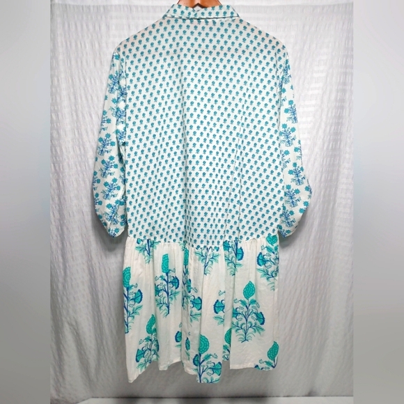 Anthropolgie Ro's Garden Cotton Adjustable Long Sleeve Button Down Mini Dress. M - Picture 3 of 9